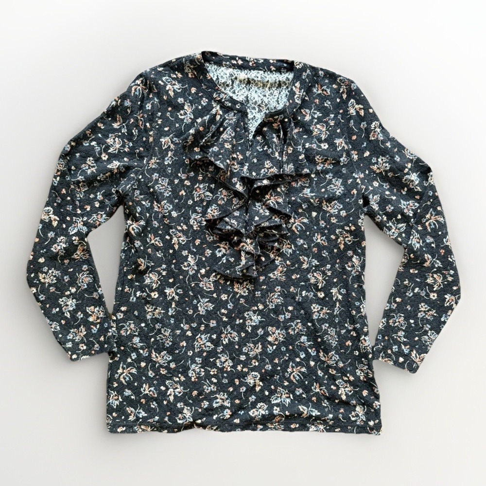 VTG Ralph Lauren Romantic Top Womens XL Lace Blk Floral Ruffle Whimsygoth